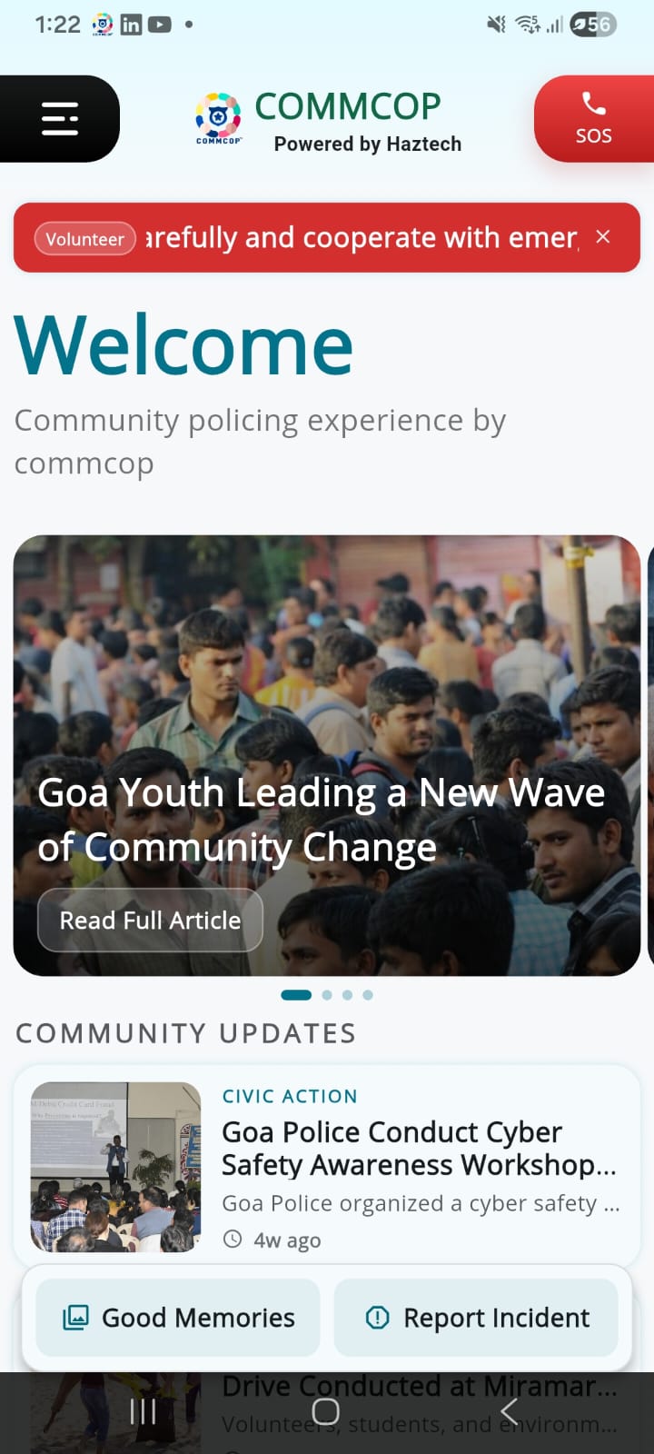 CommCop app interface